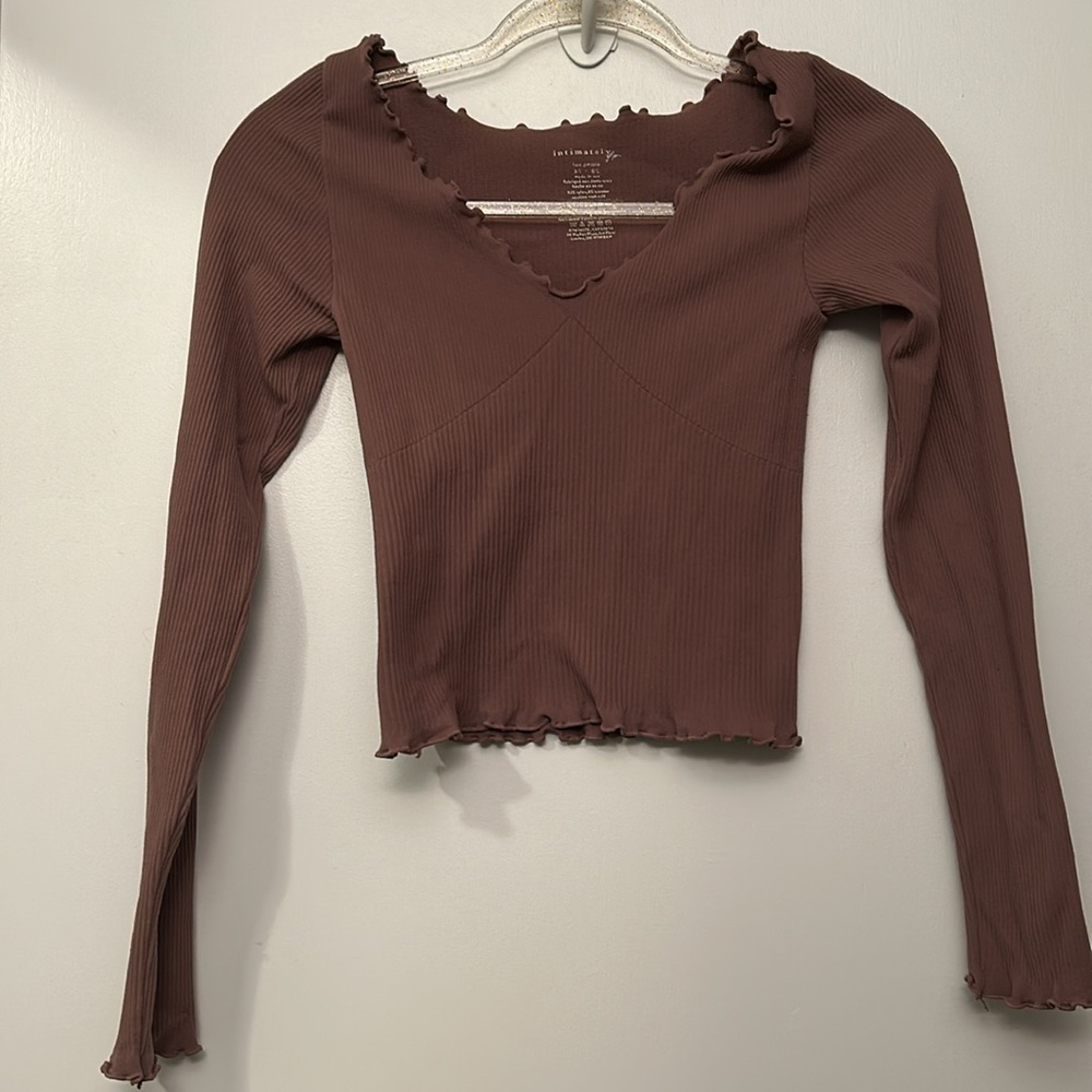 NWOT free people Intimately long sleeve Lettuce ruffle Bodycon Top